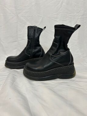Miista black leather platform boots